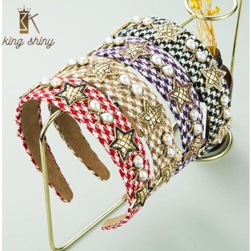 Temperament Korean Knitted Simulated Pearl Headband for Woman Elegant Star Bow Hairband Femlae Party Hair Accessories Headpieces