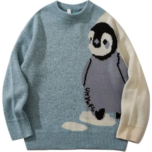 High Street Knitted Sweater Men Cartoon Funny Dog Full Printed Pullover Casual Loose Sweaters Vintage O-Neck Streetwear Unisex