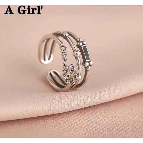 A Girl' INS Fashion Multi-Layer Chain Open Rings For Women Accessories Vintage Punk Party Jewelry Couples Gift
