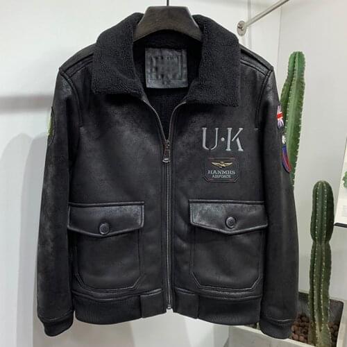 Winter Thick Warm Fur Lined Coat Big and Tall Mens Shearling Coat Lamb Fur Padded Air Force Bomber Jacket Plus Size 5XL Outwear