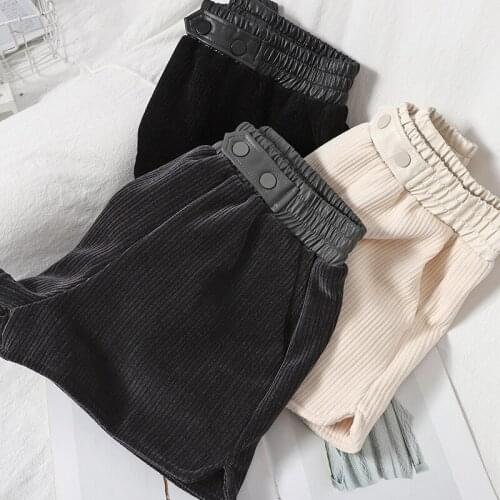 Winter Clothes Show Thin, Korean Style Stitched Pu Leather Elastic Waist Straight Tube Shorts For Women