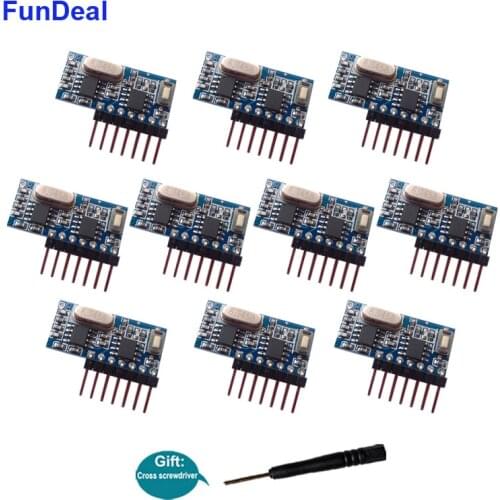 FunDeal 10pcs 433 MHz Wireless RF Receiver Learning Code Decoder Module 4 Channel Output For Remote Control EV1527 2262 Encoding