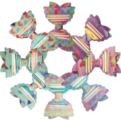 10pcs/lot Hot selling Mermaid PVC Transparent Geometric Hair Clip for Girls 2020 Printed Printed Bow Hair accessories