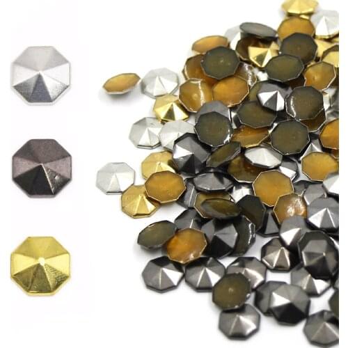 100Pcs 8mm Gold/Sliver/Black Rivets Copper Hotfix Rhinestone Punk Rock Octagon Studs Iron On Clothes/Shoes Garment Accessories