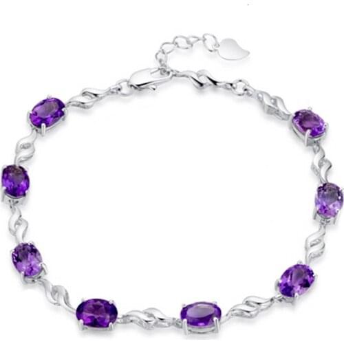 100% 925 sterling silver fashion shiny purple crystal ladies` bracelets jewelry wholesale bracelet Anti allergy birthday gift