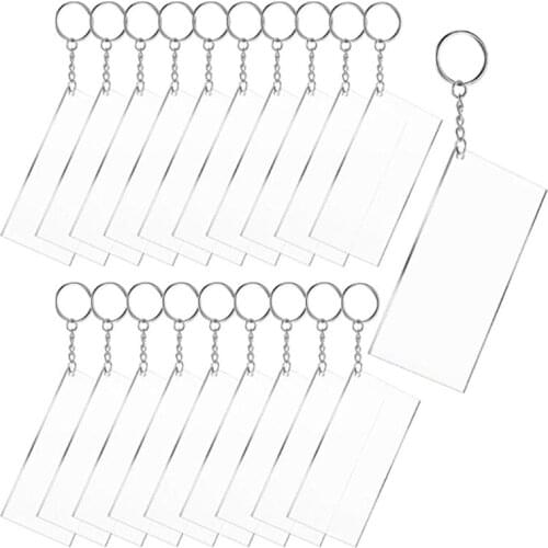 20 Pcs Rectangle Shape Clear Acrylic Blanks+20 Pcs Keychain Metal Key Rings Kit