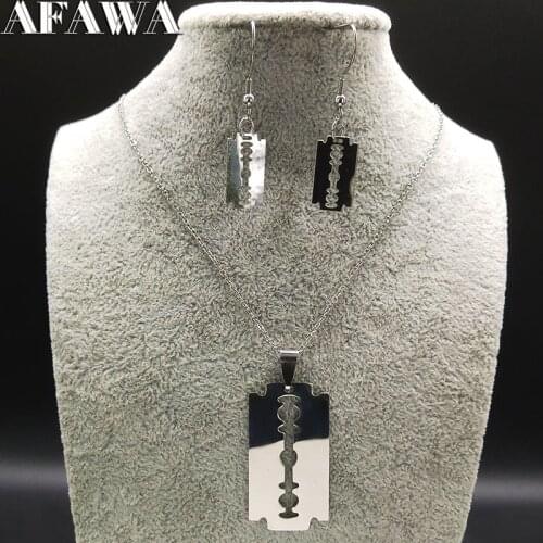2021 Fashion Blade Stainless Steel Necklace Keychains Jewelry Set for Men Silver Color Set Jewelry llaveros de acero 178619