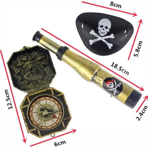 3Pcs Children Kids Pirate Party Toys Supplier Plastic Pirate Patch with Skull Dress Up Prop Compass Mini Telescope Halloween