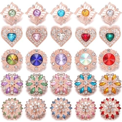 6pcs/lot Rose Gold Newest Snap Jewelry Mixed 18mm Snap Button with Crystal Rhinestone Button for 18mm Snap Bracelet Bangles