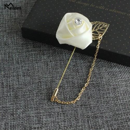 Meldel Boutonniere Groom Corsages Colorful Wedding Flower Men Brooch Buttonholes Groomsmen Pin Fake Pearl Accessories Prom Party