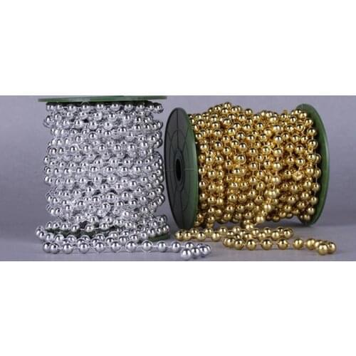 A Roll 10 Meters Length Gold Silver 8MM Artificial Plastic Pearls Bead Chain Cotton Rope Wedding Party Prom Home Hanging Decor