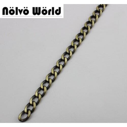 10 meters 9mm Wide Flat Oval Circle Ring Retro Brush Antique Brass Chain for women bags handbags purse adjusted webbing strap