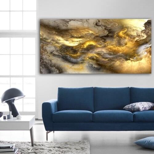 CHENFART Large Size Yellow grey Cloud Oil Painting Wall Art Canvas Print Abstract Colorful Wall Pictures Living Room Poster
