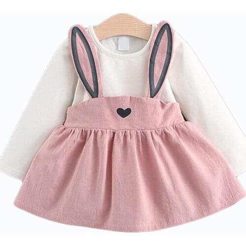 2019 New Girls Cartoon Rabbit Cotton party Dress Long Sleeve tutu vestidos Children Clothing Baby Kids Clothes infantil costumes