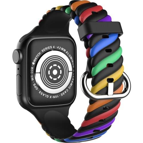 Two-tone Silicone Colorful Sport Rainbow Twist For Iwatch Band 38mm 40mm For Apple Watch Strap Series 654321 SE