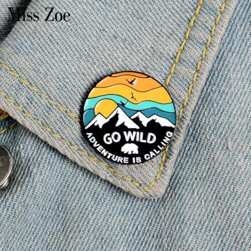 GO WILD Enamel Pin Custom Adventure is Calling Brooches Backpack Clothes Lapel Pin Outdoor Badge Jewelry Gift for Kids Friends