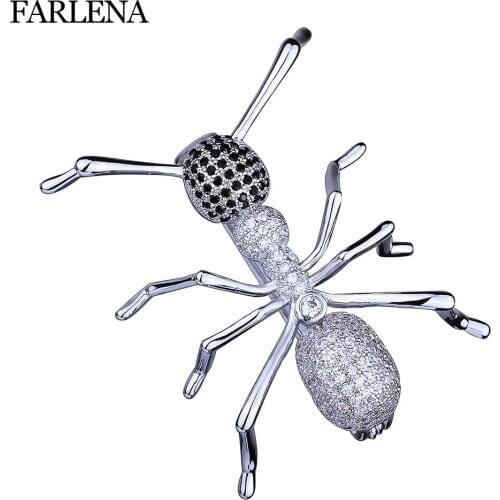 FARLENA Jewelry Unique Ant Brooch Inlay with AAA Zircon Fashion CZ Crystal insect Brooches for Women