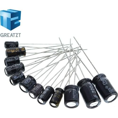 GREATZT 120pcs 1set of 120pcs 12 values 0.22UF-470UF Aluminum electrolytic capacitor assortment kit set pack