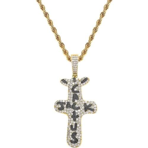 18K Gold Plated Bling CZ Simulated Diamond Iced Cactus Jack Pendant Necklace Hip Hop Chain Jewelry for Men Charm Gifts