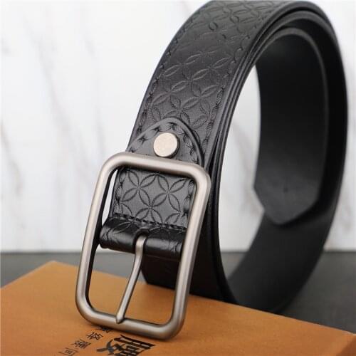 Leather Belt Mens Leather Youth Pin Buckle First Layer of Pure Leather Black Belt-Style Simple Wild Young People Belt
