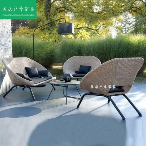 Outdoor leisure small sofa sitting room open-air garden rattan chair tea table three-piece combination