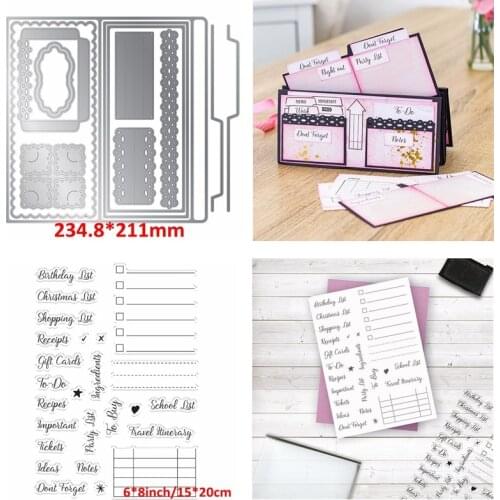 Mini Purse Organizer Metal Cutting Dies Set with Clear Stamps To Do List Line Chart DIY Scrapbooking Album Cards Craft 2020