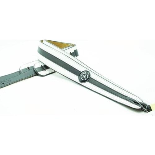 YUEKO Real Leather Black And White Stripes 05B51 Soft Durable Widening Suitable For Acoustic/Electroacoustic/Bass Guitar Strap