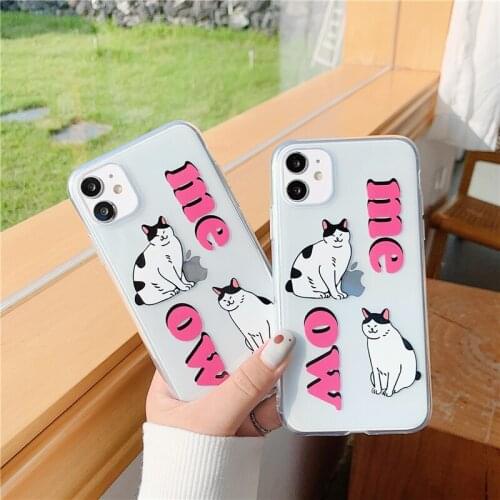 Jamular Soft Transparent TPU Kawaii Cartoon Cat Phone Cases for iPhone 12 Mini 11 Pro X XS XR Max 7 8 Plus SE 2020 Back Cover
