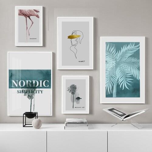 Nordic Simplicity Flamingo Leaf Abstract Wall Art Canvas Painting Poster Print Scandinavian Picture Living Room Home Decoration