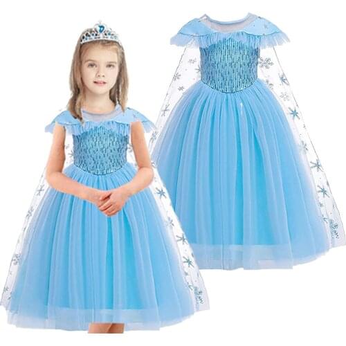 2021 Summer Girls Elsa Dress Anna Costume Princess Clothes Kids Dresses Cosplay Snow Queen Birthday Parti Vestidor Menina