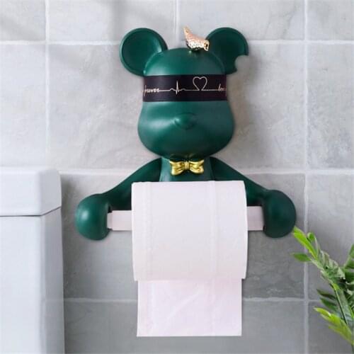 Resin Nordic Bear Toilet Paper Holder Hygiene Free Punch Hand Tissue Box Household Paper Towel Holder Reel Spool Device