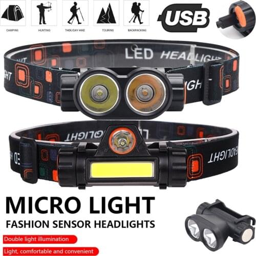 Portable Mini Flashlight XPE+COB Led Headlamp Powerful Built-in 18650 Battery Outdoor Camping Fishing Headlight Stepless Dimming