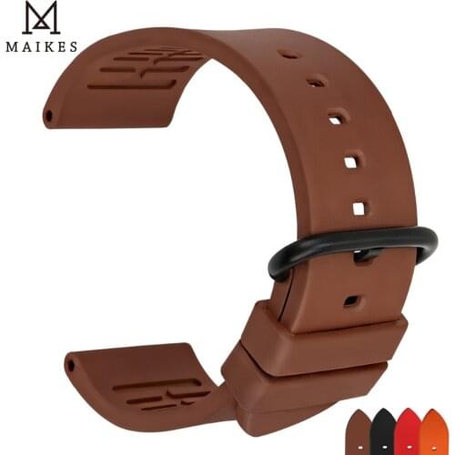 MAIKES Watch Accessories Sport Watch Strap 20mm 22mm 24mm Divers Watchband Brown Fluoro Rubber Watch Band For Fossil Watch
