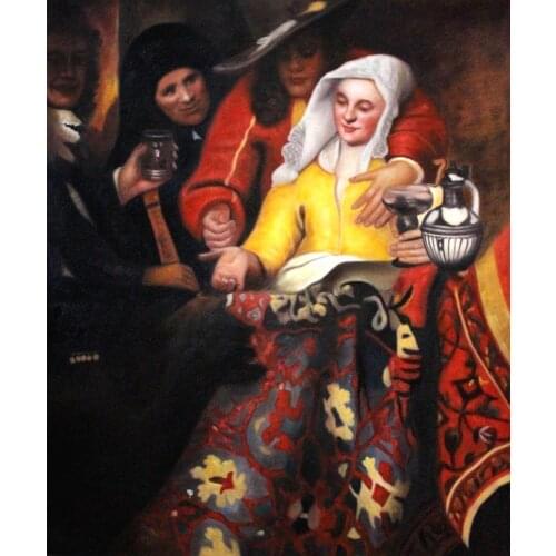 100% Hand-painted Oil Reproduction Procuress by Johannes Vermeer Canvas Art Painting for Living Room Classic Portrait Painting