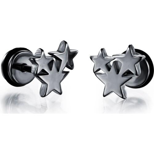 Samll Three Stars Mans Stud Earrings Punk Style Stainless Steel Simple Mens Jewelry party Birthday Gift For Man 3 Colors