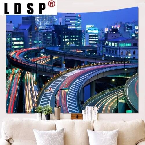 LDSP Modern City Skyscrapers Road Tapestry Hanging Rugs Background Cloth Beach Mat Blanket Art Bedroom Living Home Decor