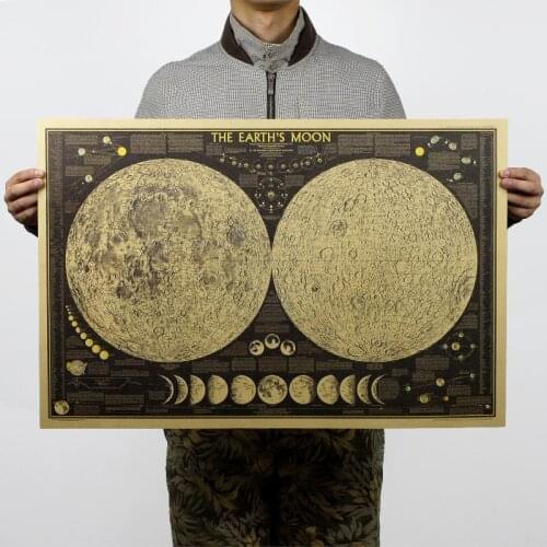 Vintage Poster Globe World Map Moon lunar Poster Map Wall Sticker Wallpaper Art Posters Vintage Retro Paper 72*48cm