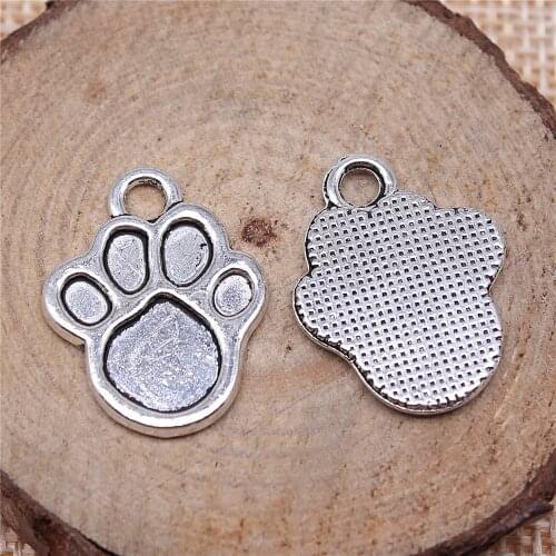 WYSIWYG 10pcs 22x17mm Pendant Dog Paw For Jewelry Making Antique Silver Color Charm Pendant Paw Pendants Paw