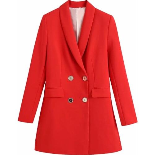 ZA Women Spring Autumn Fashion Double Breasted Red Slim Long Blazers Coat Vintage Long Sleeve Female Outerwear