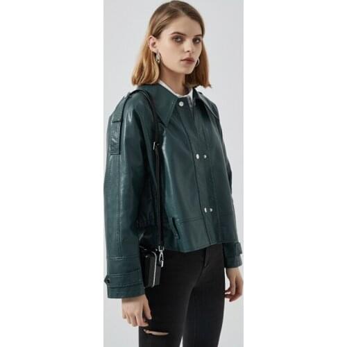 Fashion Cloak Loose Pu Leather Jackets Female Waterproof Crocodile Pattern Design Motor Fashion Leather Outerwear F2758