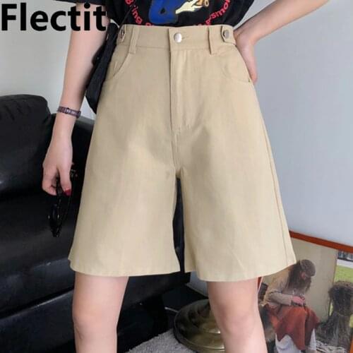 Flectit Women Bermudas High Waist Wide Legs Womens Summer Shorts Chic Shorts Casual Outfit