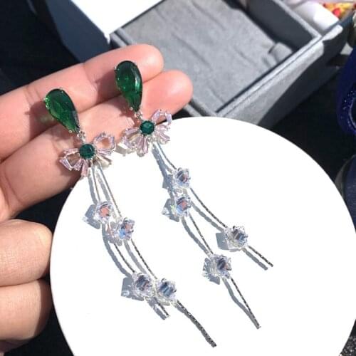 High Quality S925 Silver Post Pave Top AAA+ Zircon Water-drop Bowknot Style Dangle Earrings For Women Wedding Jewelry