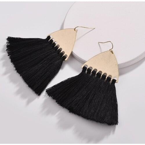 Boho Fashion Fan Fringe Triangle Tassel Earrings for Women Fall Black Earrings 2020