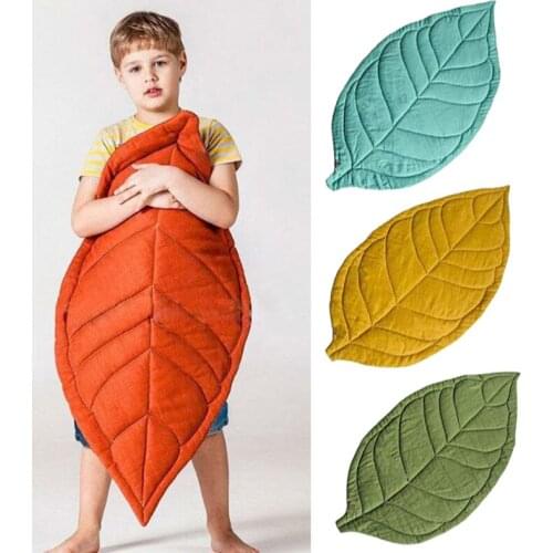 110*55CM Newborn Baby Play Mat Cotton Bedding Kids Children Carpet Room Decor Cushion Green Leaf Shape Soft Crawling Game Pad