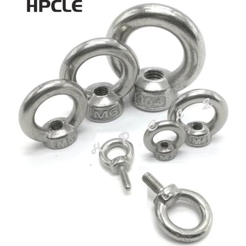 2PCS M3 M4 M5 M6 M8 304 Lifting eye bolts DIN580 and Eye Nut BIN582 Marine Lifting Ring Nut Loop Hole for Cable Rope Lifting