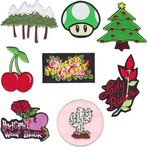 10pcs/lot Embroidery Patches Tree Mushroom Cherry Cactus Backpack Clothing Decoration Iron Heat Transfer Applique