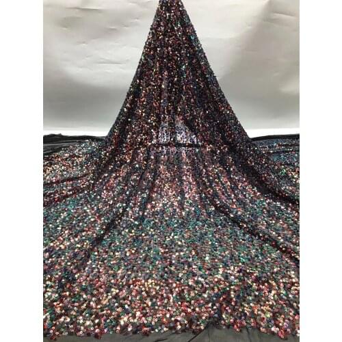 The latest colorful full belly sequin embroidery / Nigeria lace fabric high quality tulle African lace fabric wedding dress