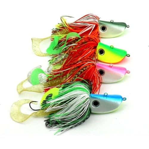 4Pcs Grub Worm Soft Baits Big Metal Lead Head Jigs Fishing Lures Buzzbaits Squid Hook Tackles 20g,40g,60g,80g,100g,120g,150g