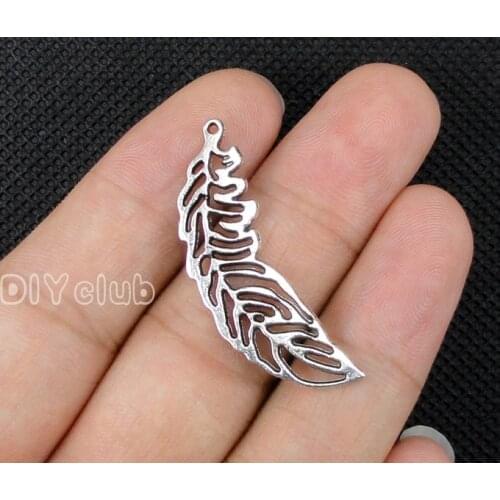 50pcs-Antique Tibetan Silver 2 Sided Leaf Charms Pendant 38x13mm
