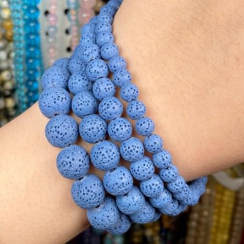 6-12mm Dull Polish Natural Blue Volcanic Rock Lava Stone Loose Spacer Matte Beads For Jewelry Making Diy Accessories 15